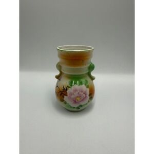 Vtg Made in Japan Porcelain Bud Vase Hand Painted Pink Floral 4.25"